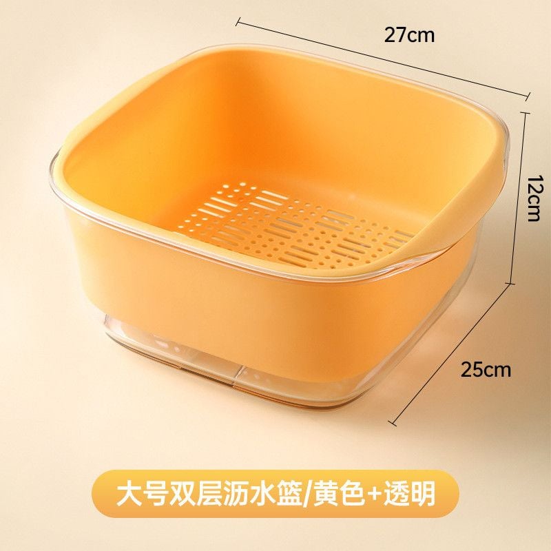  Rổ rửa rau hai tầng bằng nhựa PET cỡ lớn phối màu nổi bật, chậu rửa trái cây, 