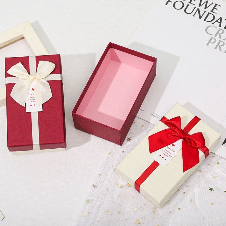  Hộp quà tặng xinh xắn (14,5x8,5x5cm) kèm nơ, tag chúc mừng - lý tưởng cho son, nước hoa, sô cô la, trang sức [Q418] 