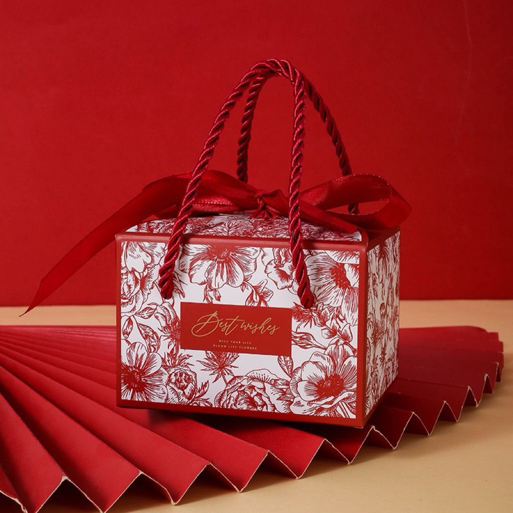  COMBO 5 Hộp Quà Tự Gấp Vuông Sang Trọng với Ruy Băng và Quai Xách Cho Lễ Tình Nhân 