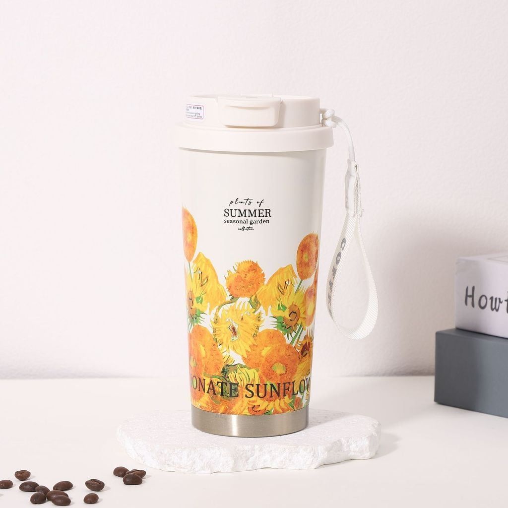  Cốc giữ nhiệt bằng thép không gỉ thời trang, chân không, có dây đeo, hình hoa linh lan 