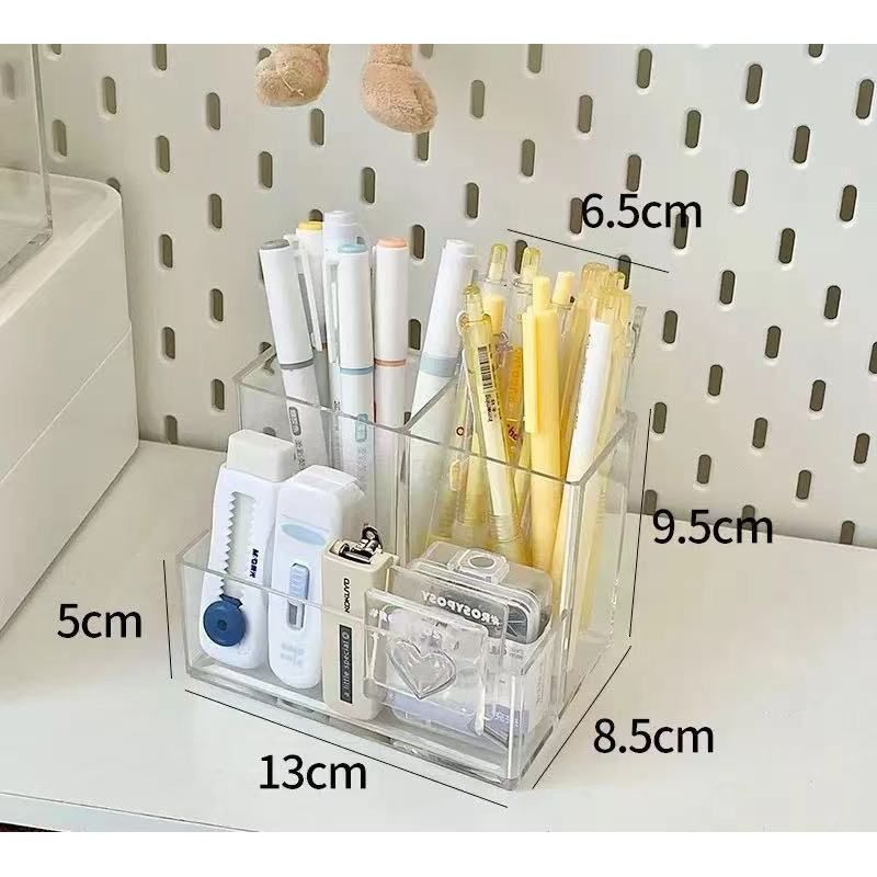  Hộp Bút Acrylic Trong Suốt 3 Ngăn - Hộp Đựng Bút Để Bàn Đa Năng, Văn Phòng Phẩm Phong Cách Đơn Giản [GIAO HÀNG 2-10 NGÀY | SỈ TỪ 2 TRIỆU | CÓ THỂ IN LOGO] 