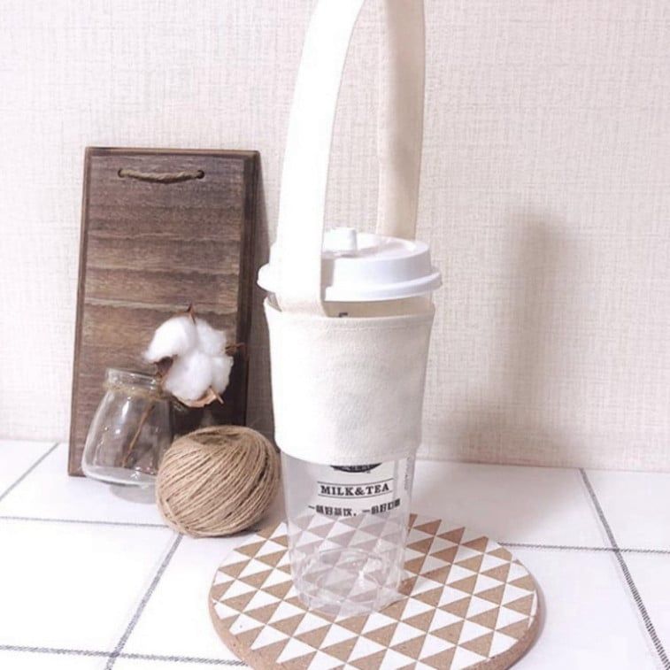  Bộ 5 Túi Đựng Ly Canvas Bảo Quản Nhiệt, Quai Xách Hình Đôi Mắt toPK1324 