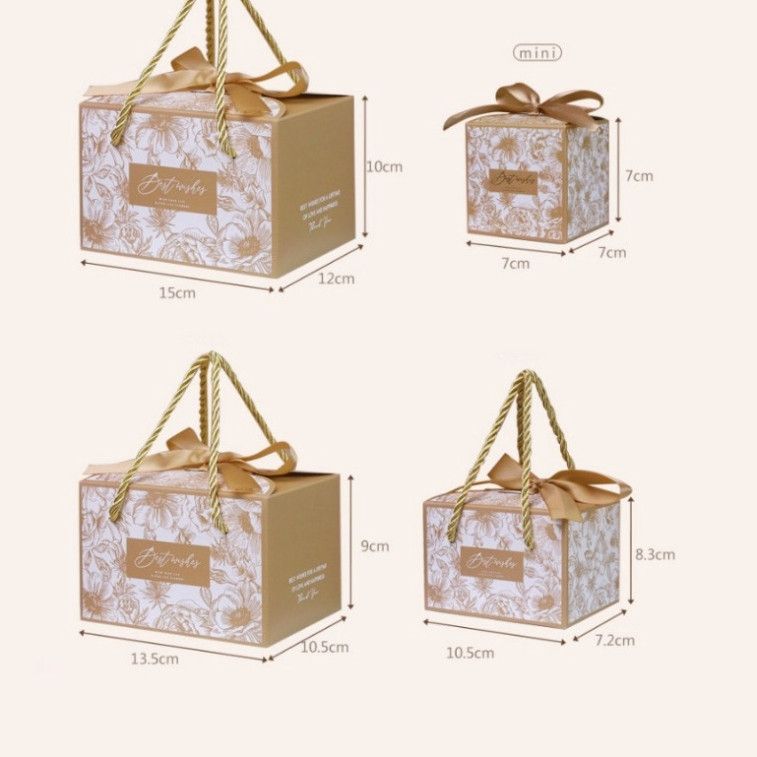  COMBO 5 Hộp Quà Tự Gấp Vuông Sang Trọng với Ruy Băng và Quai Xách Cho Lễ Tình Nhân 