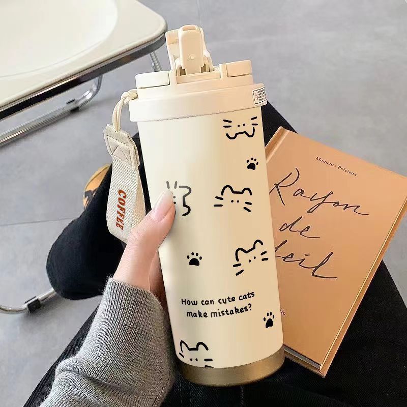  Cốc Giữ Nhiệt Hình Mèo Dung Tích Lớn Có Ống Hút Tiện Lợi [GIAO HÀNG 2-10 NGÀY | SỈ TỪ 2 TRIỆU | CÓ THỂ IN LOGO] 