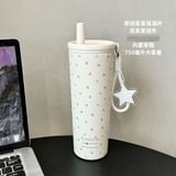  Cốc giữ nhiệt inox hình bầu trời sao, cốc có ống hút dung tích lớn cho nữ 