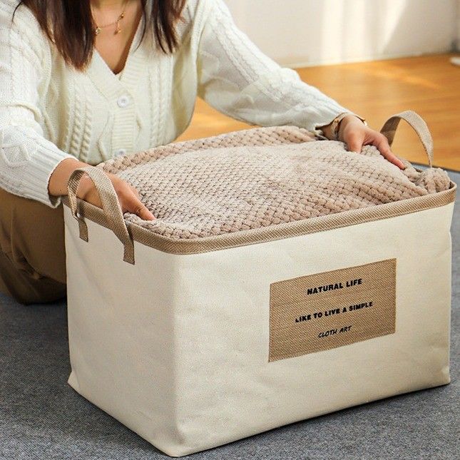  Hộp Đựng Quần Áo Vải Cotton Lanh Có Thể Gấp Gọn - Túi Lưu Trữ Đồ Cỡ Lớn, Dùng Cho Gia Đình, Du Lịch, Sắp Xếp Tủ Đồ [GIAO HÀNG 2-10 NGÀY | SỈ TỪ 2 TRIỆU | CÓ THỂ IN LOGO] 