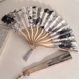  Quạt Gấp Trung Quốc Cổ Điển - Bộ Đôi Quạt Vải Vỏ Sò Độc Đáo (Hàng Đặt Trước) 
