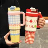  Cốc giữ nhiệt trên xe dung tích lớn họa tiết bông hoa phập phồng chống đá 