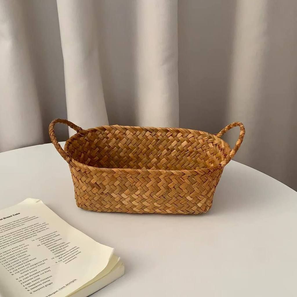  Giỏ Đựng Đồ Dệt Cổ Điển Màu Nâu, Kẻ Sọc - Rổ Đựng Mỹ Phẩm Để Bàn Phòng Khách Gia Dụng, Phụ Kiện Trang Trí Đa Năng [GIAO HÀNG 2-10 NGÀY | SỈ TỪ 2 TRIỆU | CÓ THỂ IN LOGO] 
