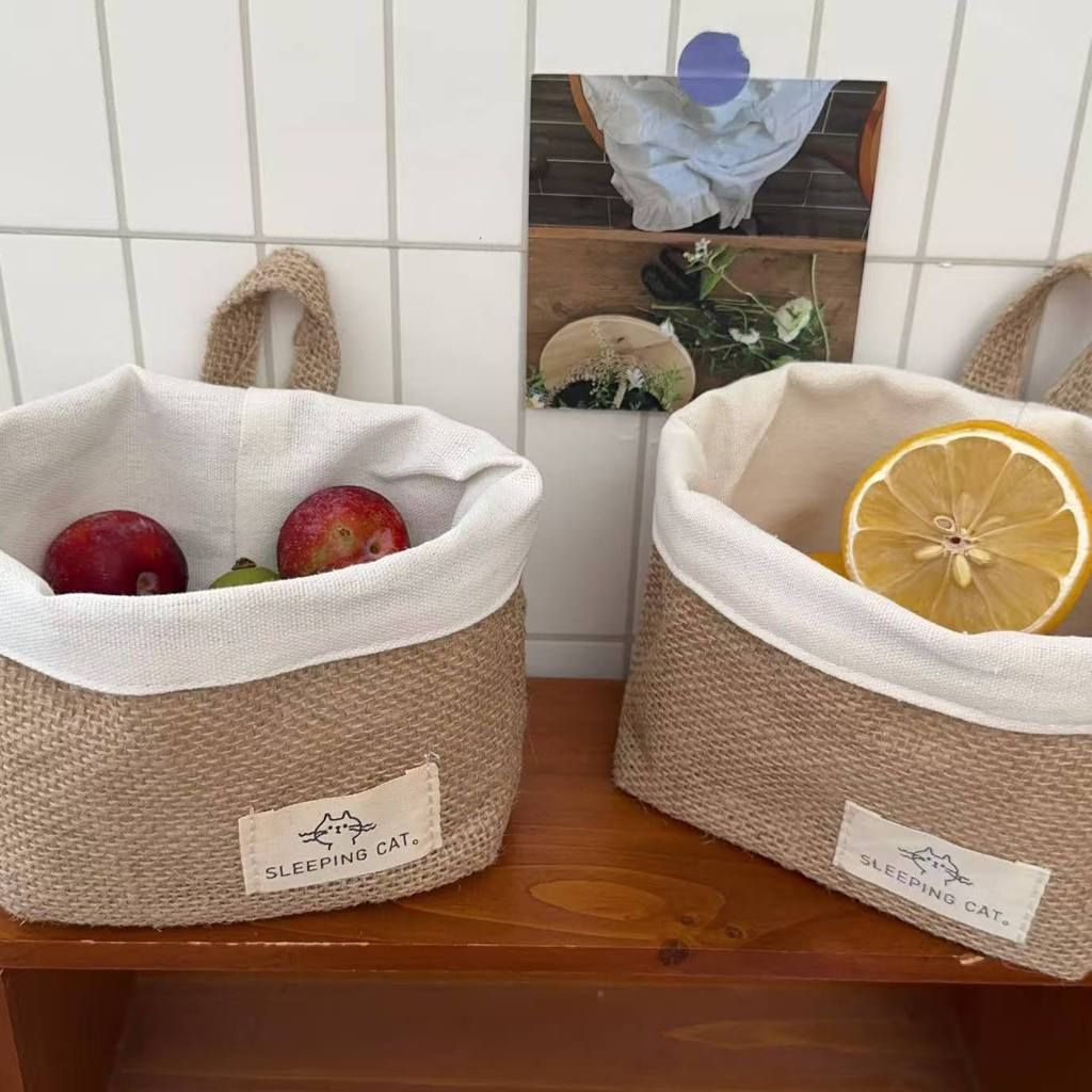  Giỏ Treo Tường Bằng Cotton Lanh Hình Mèo - Túi Đựng Gừng, Tỏi, Rau Củ Nhà Bếp, Đa Năng Để Bàn [GIAO HÀNG 2-10 NGÀY | SỈ TỪ 2 TRIỆU | CÓ THỂ IN LOGO] 
