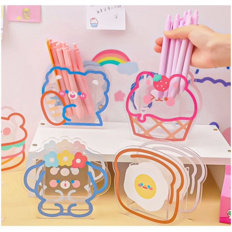  ```Bút và cọ trang điểm Classy - Hộp đựng trong suốt họa tiết hoạt hình độc đáo PK1493``` 