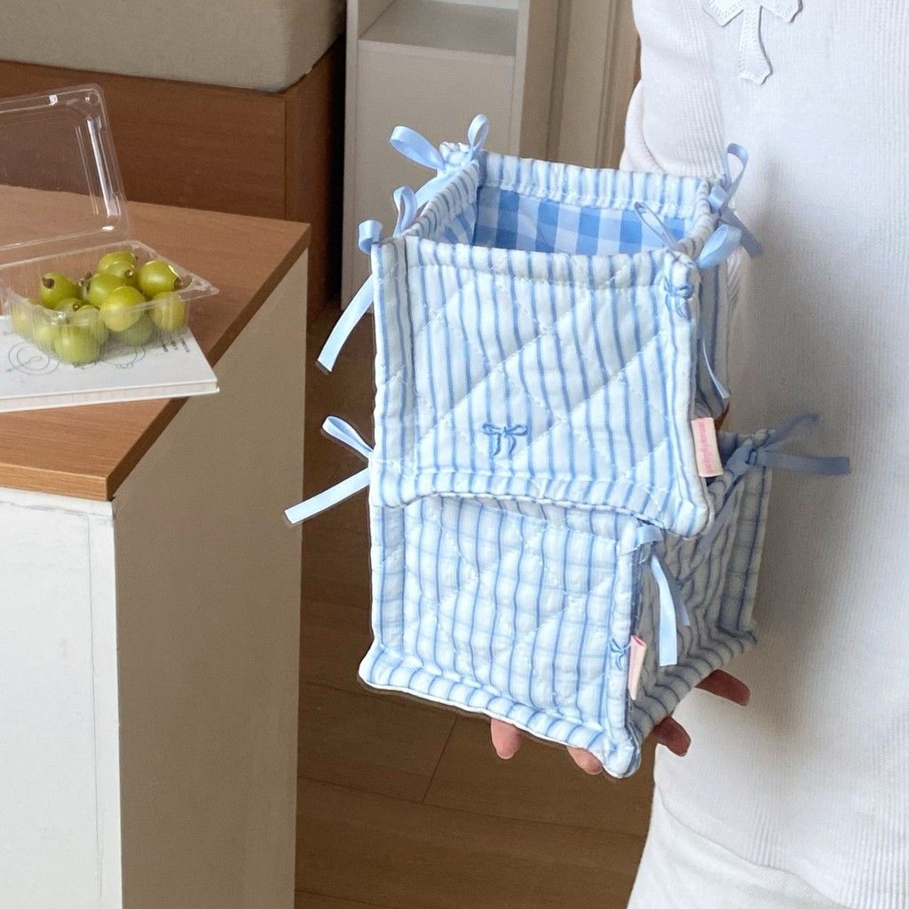  Giỏ Đựng Đồ Bàn Vải Sọc Xanh - Hộp Đựng Mỹ Phẩm, Đồ Ăn Vặt, Phụ Kiện, Nhiều Họa Tiết [GIAO HÀNG 2-10 NGÀY | SỈ TỪ 2 TRIỆU | CÓ THỂ IN LOGO] 