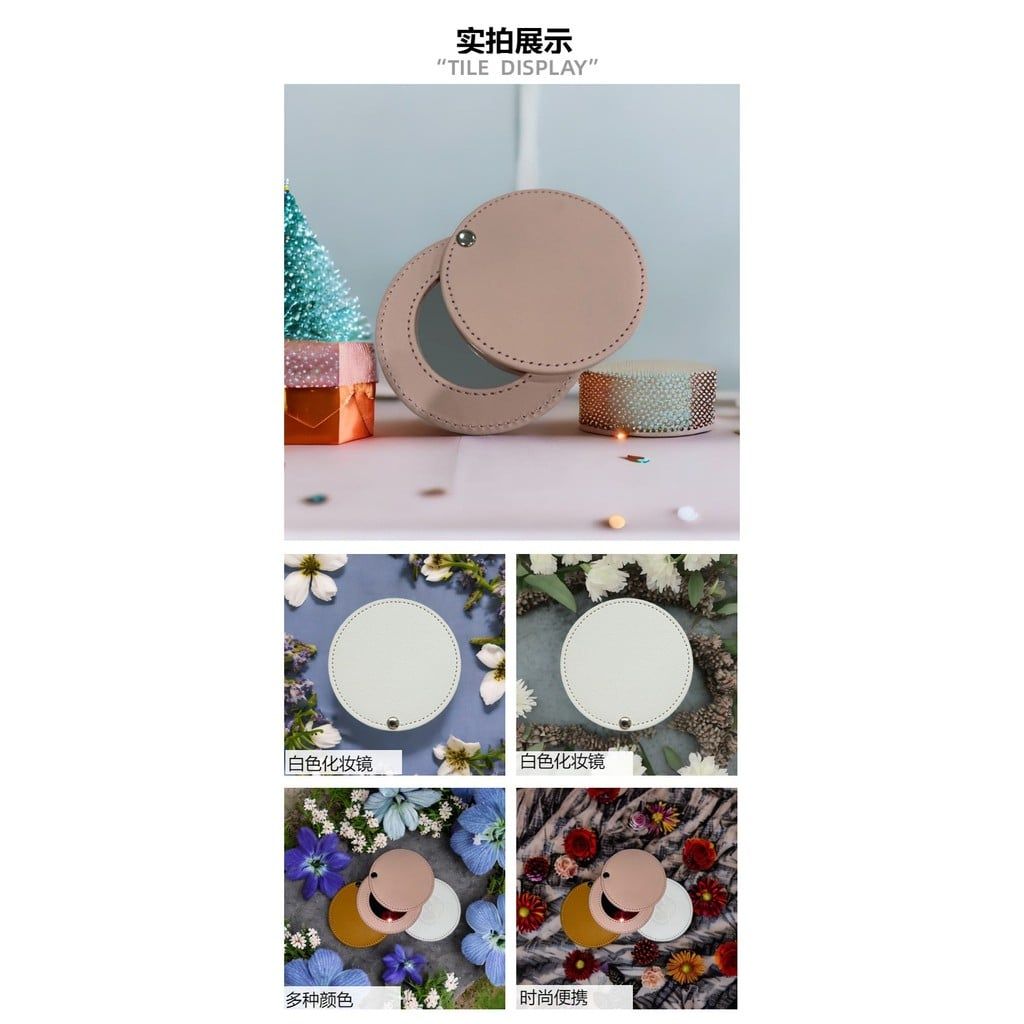  Gương trang điểm bằng da PU cầm tay, gương dặm phấn di động, gương tròn nhỏ xoay được, gương làm quà tặng, bán sỉ 