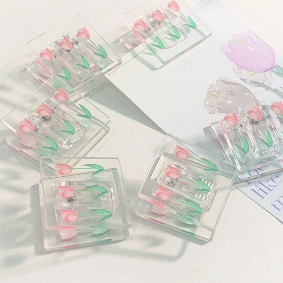  Kẹp giấy Acrylic trong suốt hình hoa tulip – Giải pháp thông minh cho văn phòng phẩm PK937 