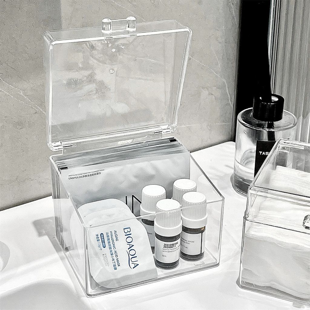  Hộp Đựng Tăm Bông, Bông Trang Điểm Bằng Acrylic Trong Suốt - Hộp Đựng Mặt Nạ, Mỹ Phẩm Để Bàn, Phong Cách Hiện Đại [GIAO HÀNG 2-10 NGÀY | SỈ TỪ 2 TRIỆU | CÓ THỂ IN LOGO] 