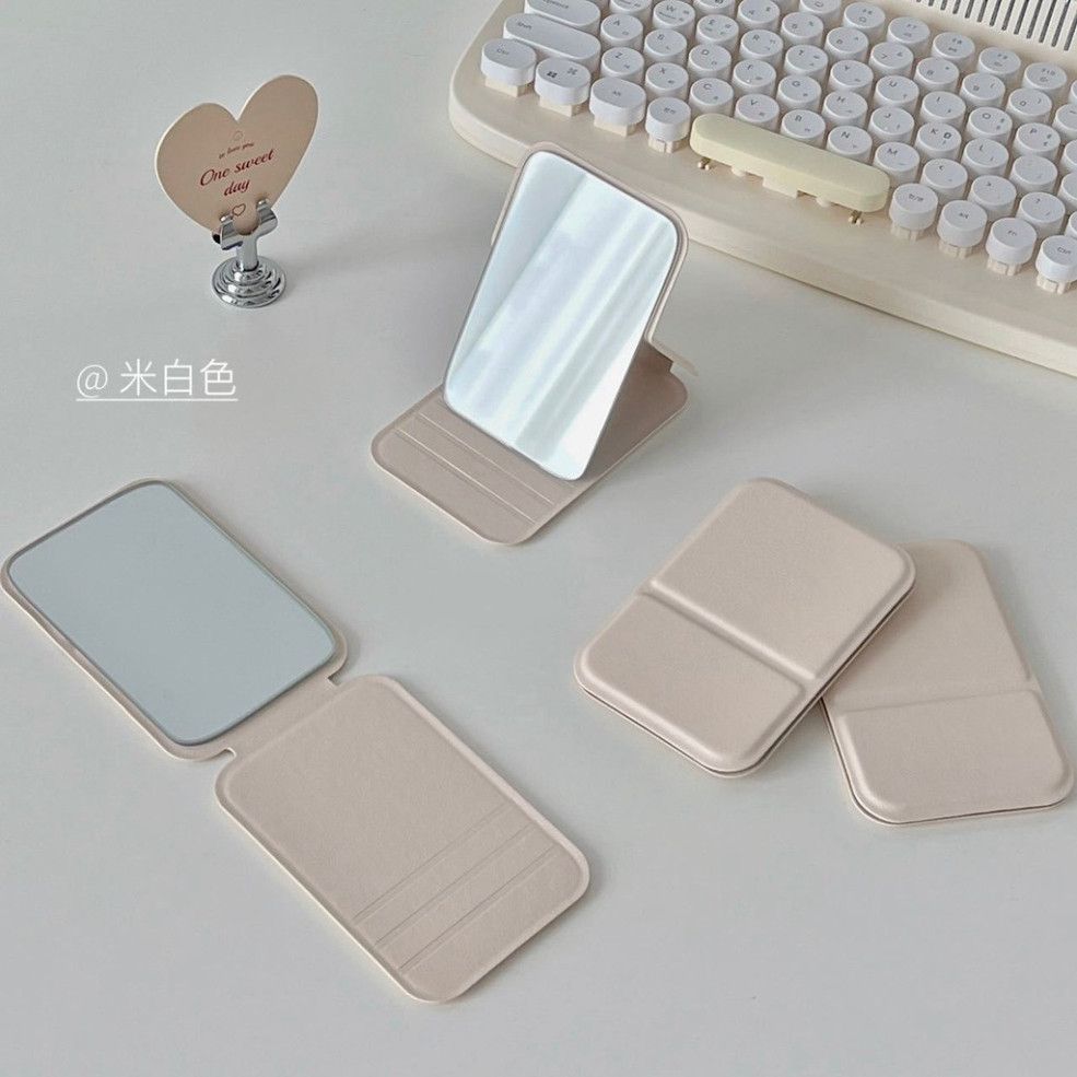  Gương Cầm Tay Gập Lại, Set 5 Màu Trơn Da PU Đơn Giản, Tiện Dụng Cho Trang Điểm 