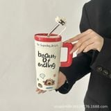  Cốc gốm có ống hút dung tích lớn cao cấp cốc nước văn phòng có nắp 