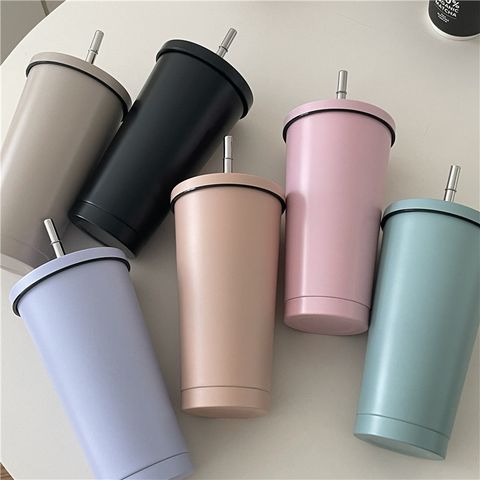  Cốc giữ nhiệt bằng thép không gỉ kiểu dáng đơn giản, dung tích lớn, mẫu mới, có ống hút, phù hợp cho nữ sinh. 