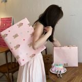  Phim hoạt hình dễ thương màu hồng gấu quần áo trẻ em cửa hàng quần áo túi vải không dệt đóng gói dây đai mua sắm 