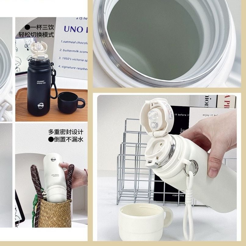  Cốc Giữ Nhiệt Inox Phong Cách Tối Giản - Uống 3 Kiểu, Có Lọc Trà, Quai Xách, Dùng Cho Văn Phòng Và Du Lịch [GIAO HÀNG 2-10 NGÀY | SỈ TỪ 2 TRIỆU | CÓ THỂ IN LOGO] 