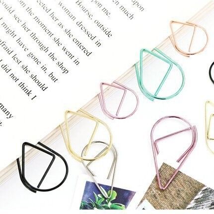  ( HÀNG ĐẶT TRƯỚC) )SET 100 Kẹp Giấy Hình Giọt Nước Lớn, Hình Dạng Đánh Dấu Kim Loại Đơn Giản, Kẹp Giấy 
