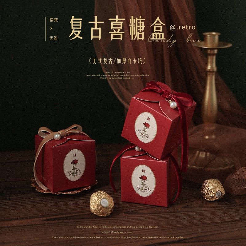  Hộp kẹo cưới hộp vuông hộp giấy sáng tạo đám cưới hộp quà rỗng bán buôn 
