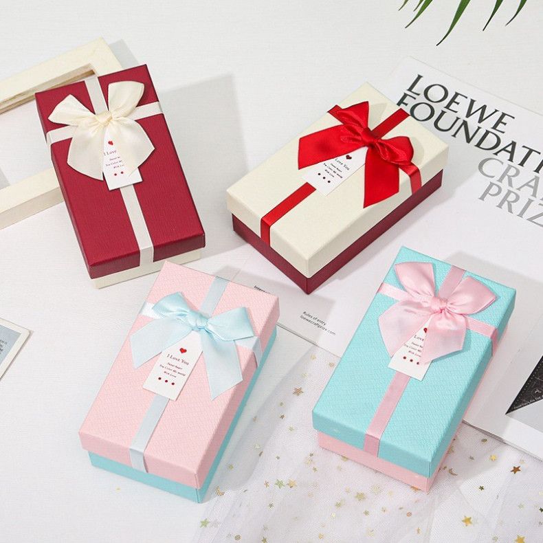  Hộp quà tặng xinh xắn (14,5x8,5x5cm) kèm nơ, tag chúc mừng - lý tưởng cho son, nước hoa, sô cô la, trang sức [Q418] 