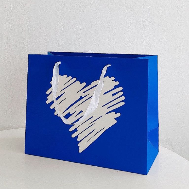  Bộ 10 Túi Giấy Quai Xách Vui Nhộn: Hình Mặt Cười & Trái Tim Màu Xanh Dương Q1349 