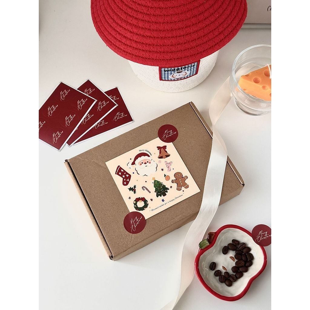  Hình dán nhỏ hình tròn merry christmas kiểu cổ điển nhãn dán niêm phong gói quà 