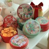 Hộp tròn nhỏ hộp giáng sinh hộp bánh quy hộp sắt màu đỏ hộp rỗng hộp quà kẹo 