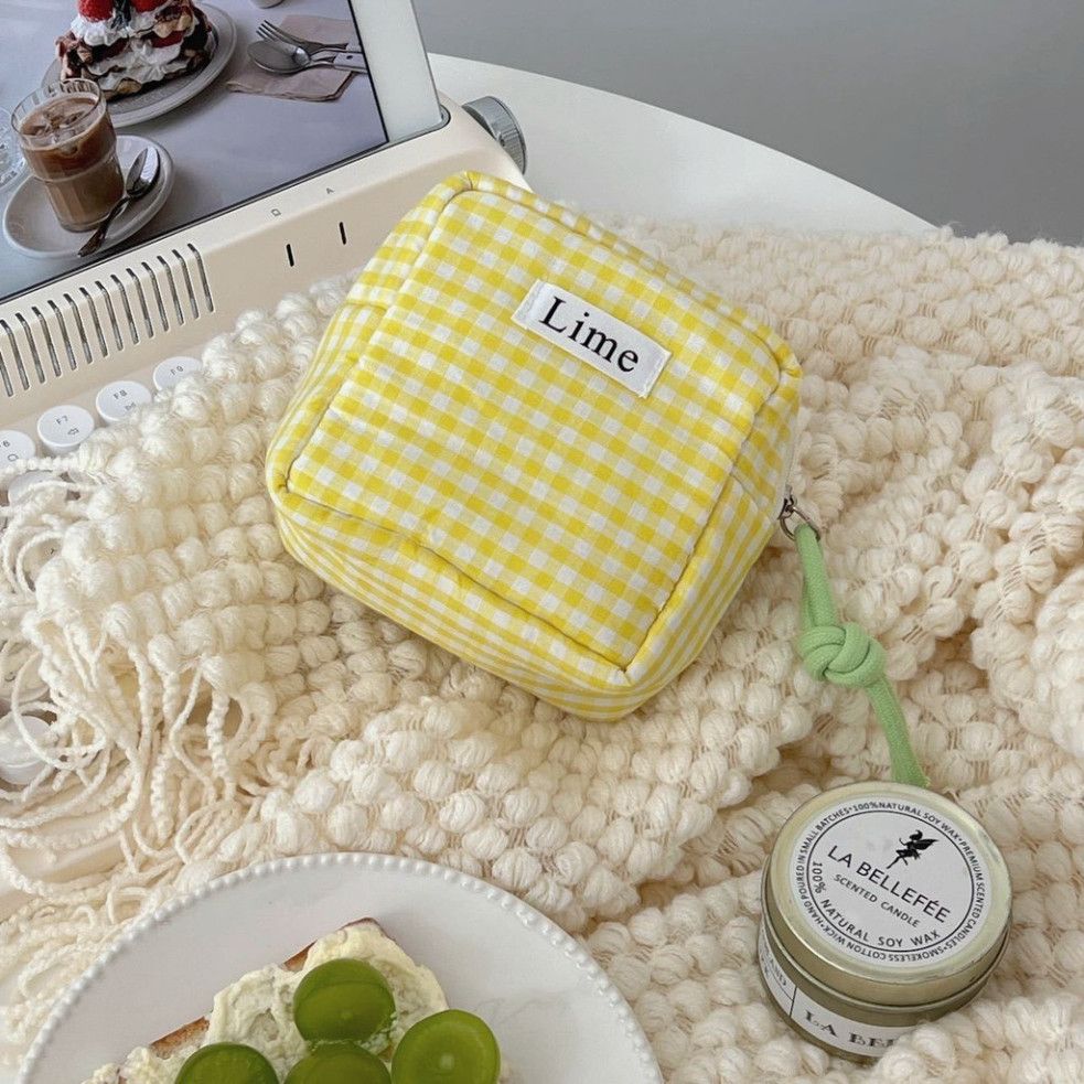  Bộ Đôi Túi Caro Xanh Nhỏ Xinh Bằng Vải Cotton Nhật Bản - Đựng Đồ Dễ Thương, Tiện Dụng! 