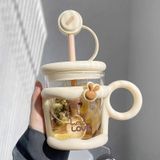  Cốc thủy tinh chịu nhiệt có ống hút, cốc mug gia dụng dễ thương 