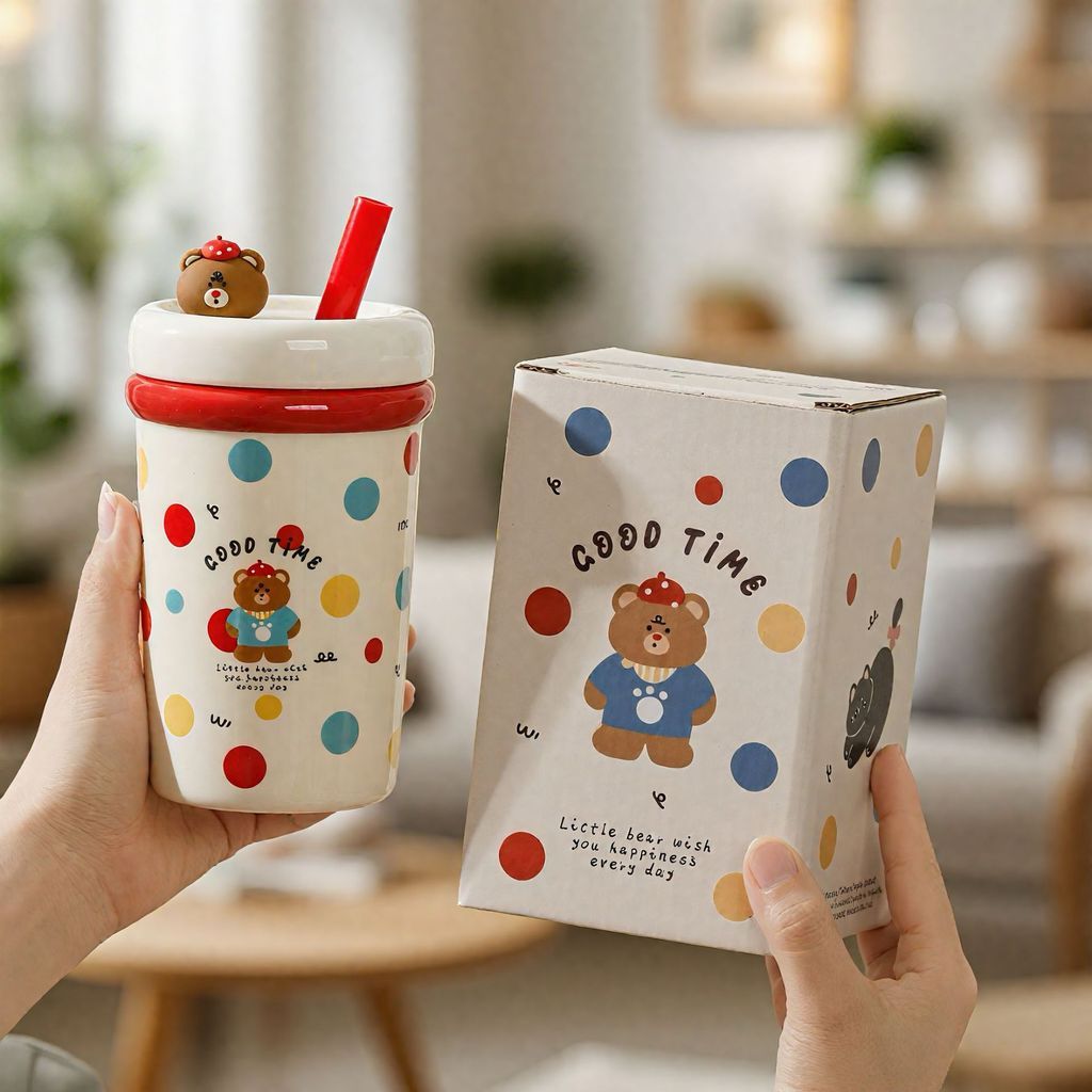  Cốc mug dung tích lớn có ống hút mẫu mới đáng yêu 