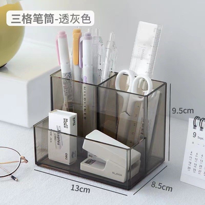  Hộp Bút Acrylic Trong Suốt 3 Ngăn - Hộp Đựng Bút Để Bàn Đa Năng, Văn Phòng Phẩm Phong Cách Đơn Giản [GIAO HÀNG 2-10 NGÀY | SỈ TỪ 2 TRIỆU | CÓ THỂ IN LOGO] 