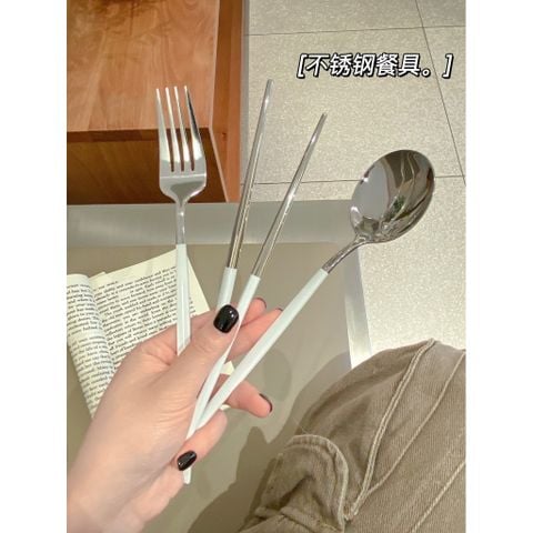  Bộ bộ đồ ăn 3 món gồm thìa, nĩa, đũa bằng inox, bộ dụng cụ ăn tiện lợi cho học sinh và người lớn, dùng một mình, 