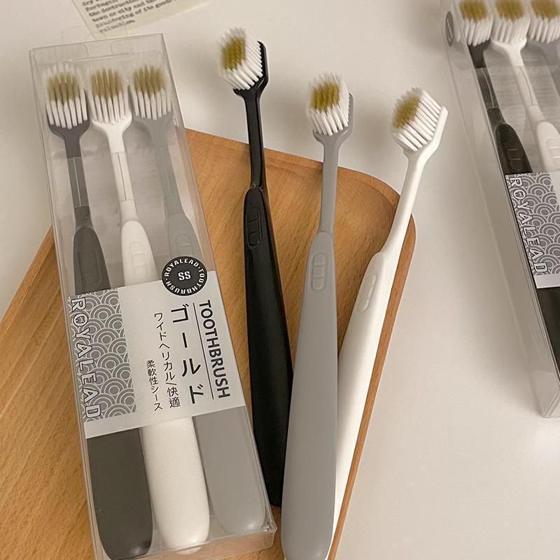  支装~日系简约牙刷宽头细毛成人家用家庭装情侣旅行便携软毛牙刷 