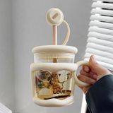  Cốc thủy tinh chịu nhiệt có ống hút, cốc mug gia dụng dễ thương 