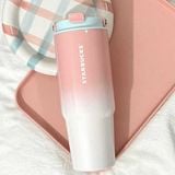  Cốc starbucks mọng nước loạt vườn hồng màu xanh lá cây gradient xương rồng ống hút thép không gỉ 
