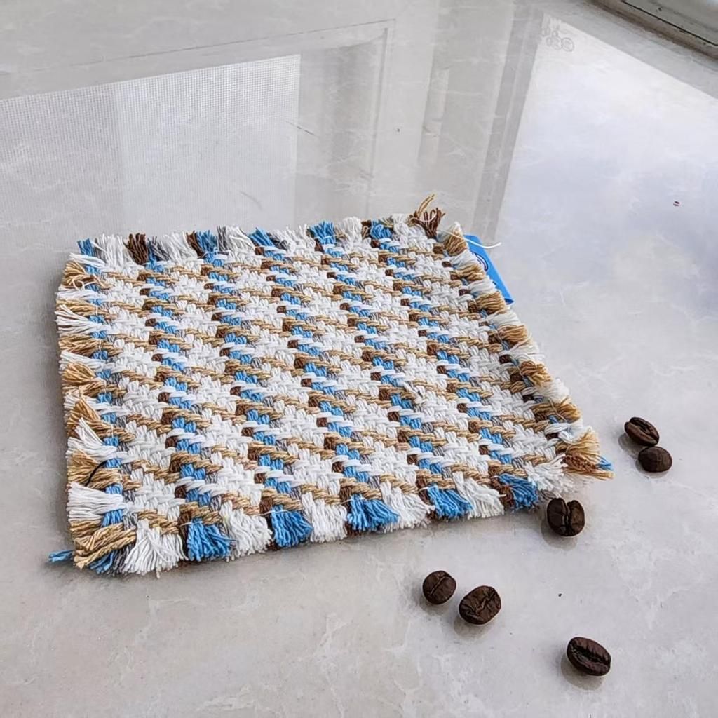  Tấm Lót Cốc Vải Cotton Họa Tiết Kẻ Sọc Nhiều Màu - Lót Cách Nhiệt Cốc Trà Tua Rua, Trang Trí Bàn Ăn, Phòng Khách [GIAO HÀNG 2-10 NGÀY | SỈ TỪ 2 TRIỆU | CÓ THỂ IN LOGO] 
