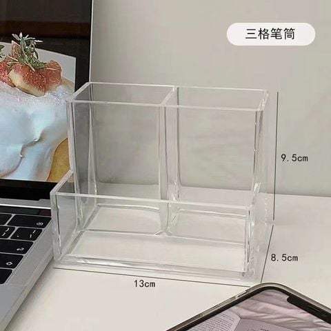  Hộp Bút Acrylic Trong Suốt 3 Ngăn - Hộp Đựng Bút Để Bàn Đa Năng, Văn Phòng Phẩm Phong Cách Đơn Giản [GIAO HÀNG 2-10 NGÀY | SỈ TỪ 2 TRIỆU | CÓ THỂ IN LOGO] 