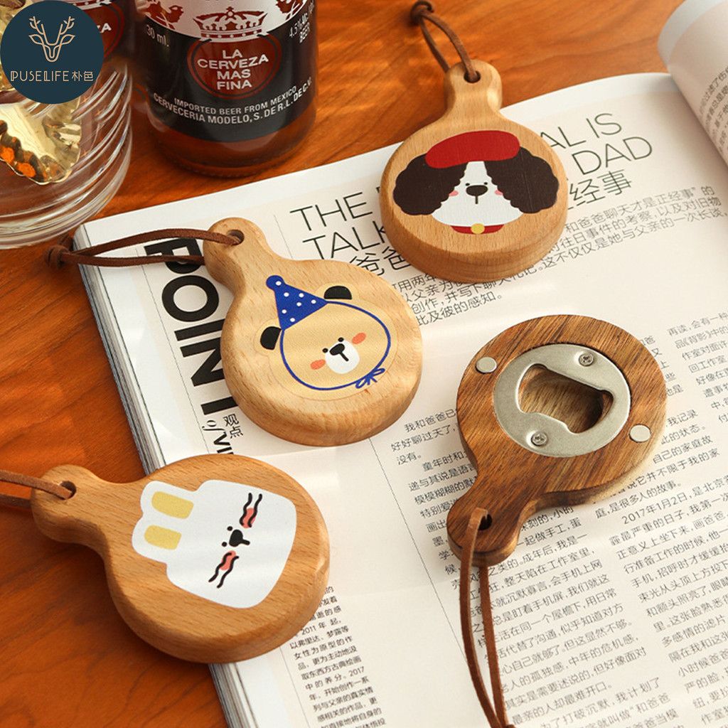  Dụng Cụ Mở Chai Gỗ Nguyên Khối Hình Hoạt Hình Có Tay Cầm [GIAO HÀNG 2-10 NGÀY | SỈ TỪ 2 TRIỆU | CÓ THỂ IN LOGO] 