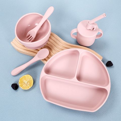  Bộ dụng cụ ăn bằng silicon cho trẻ sơ sinh và trẻ nhỏ: bát, nĩa, thìa bằng silicon, cốc uống nước, yếm ăn chống đổ, 