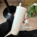  Cốc giữ nhiệt inox hình bầu trời sao, cốc có ống hút dung tích lớn cho nữ 