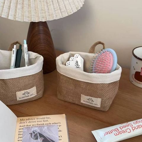  Giỏ Treo Tường Bằng Cotton Lanh Hình Mèo - Túi Đựng Gừng, Tỏi, Rau Củ Nhà Bếp, Đa Năng Để Bàn [GIAO HÀNG 2-10 NGÀY | SỈ TỪ 2 TRIỆU | CÓ THỂ IN LOGO] 