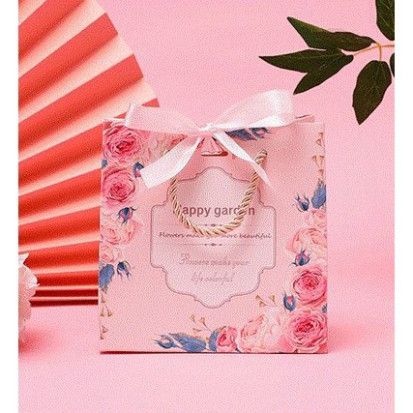  Túi giấy sang trọng in hoa hồng, kèm nơ ruy băng – Mẫu Q1546 