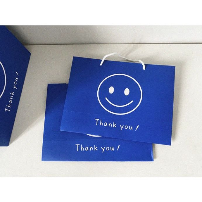  Bộ 10 Túi Giấy Quai Xách Vui Nhộn: Hình Mặt Cười & Trái Tim Màu Xanh Dương Q1349 