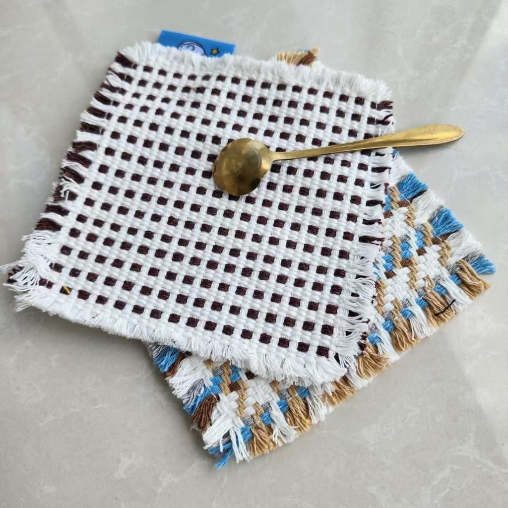 Tấm Lót Cốc Vải Cotton Họa Tiết Kẻ Sọc Nhiều Màu - Lót Cách Nhiệt Cốc Trà Tua Rua, Trang Trí Bàn Ăn, Phòng Khách [GIAO HÀNG 2-10 NGÀY | SỈ TỪ 2 TRIỆU | CÓ THỂ IN LOGO] 