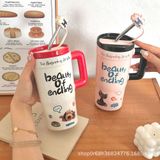  Cốc gốm có ống hút dung tích lớn cao cấp cốc nước văn phòng có nắp 