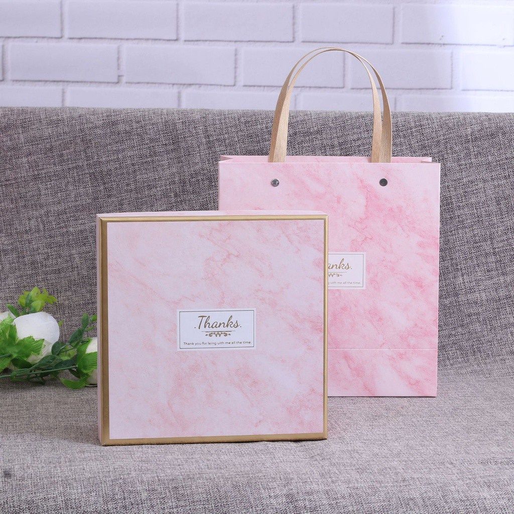  Hộp giấy cứng đựng quà tặng họa tiết cẩm thạch màu hồng hai mảnh, chất liệu cứng cáp sang trọng [Q678] 