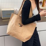  小狗牛皮纸手提包包新款卡通简约大容量托特包出差通勤百搭单肩包 